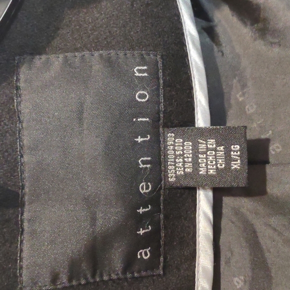 Attention Black Belted Overcoat Size XL - Picture 2 of 9